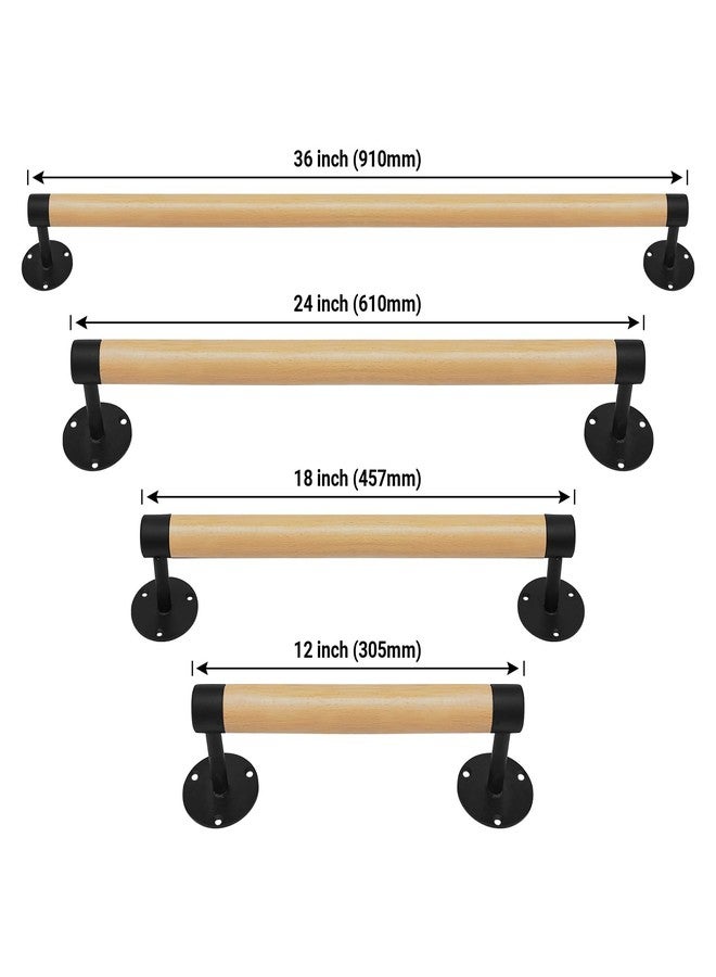 Purife 2FT Wood Hand Railing for Stairs - Wooden Handrails for Outdoor Steps, Staircase Handrail W/s Black Metal Brackets, Banister Deck Rails, Safety Grab Bars for Senior, Elderly & Kids - Image 3